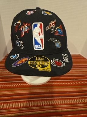 New Era NBA Black 59FIFTY Fitted Hat with Team Logos Size 8